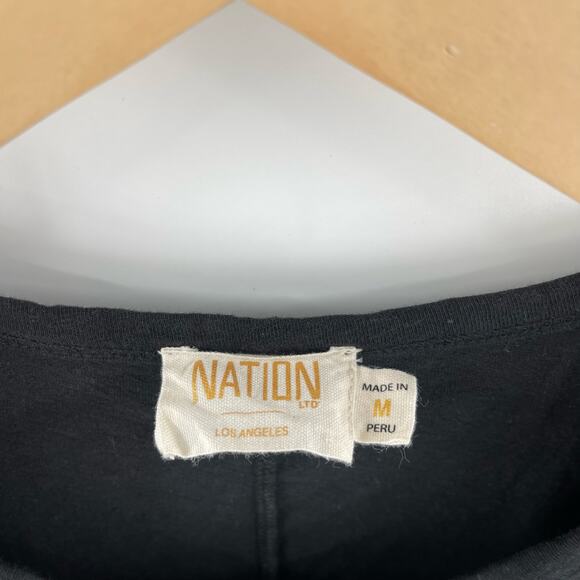 NATION LTD Dress Size Medium Elliot Ruffle Sleeve Black Pima Cotton Linen Blend - Picture 4 of 15